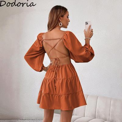 China Anti-Static Women Dresses Fall Sexy Long Sleeve Backless Dresses For Woman Vacation Fashion Casual Outfits for sale