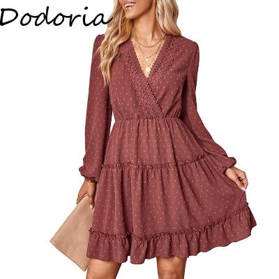 China Vintage Fashion Casual Gothic Chiffon Dress Women Clothing Anti-Static Collar Dresses Ladies Autumn Dress Stitching V for sale