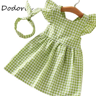 China Washable Kids Clothes Malibu Dress Checked Dress With Ruffle Cuff Mini Dress for sale