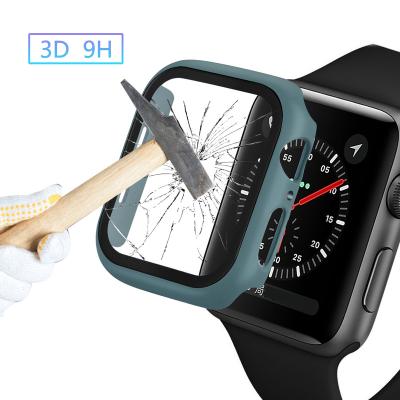 China Plastic Protective PC Case For Apple Watch 4 5 6 Protective 3D Cover Tempered Glass Film PC Case For iwatch 40/44mm for sale