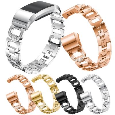 China Fashion D Link Stainless Steel Watch Strap For Fitbit Charge 2 Watchband With Rhinestone Diamond Smart Watchbands for sale