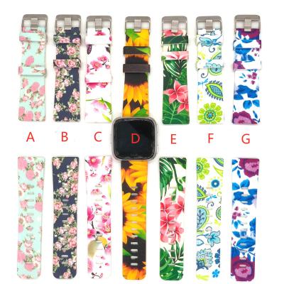 China Fanshion Sports Colorful Watch Band For Fitbit Versa Watch Soft Silicone Flower Printed Women Wristband Straps for sale