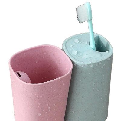 China Environmentally Friendly Sustainable Wheat Straw Bathroom Plastic Travel Mouthwash Cup Without Handle Toothbrush Holder Cup for sale