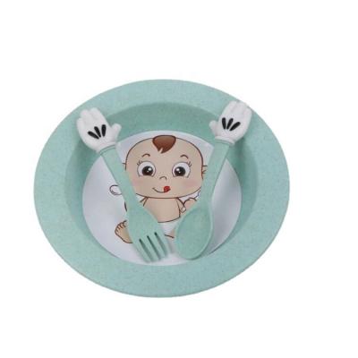 China Sustainable Baby Feeding Dish Set 3 Pieces 360 Degree Wheat Straw Kindergarten Children Tableware Baby Feeding Dish for sale