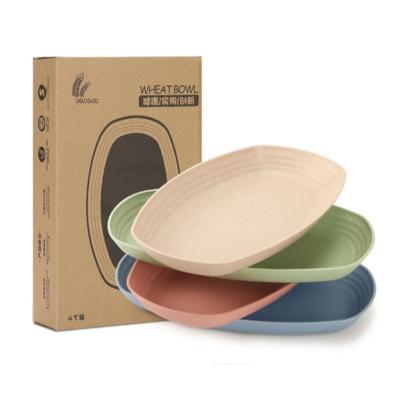 China Sustainable Lightweight Biodegradable Oval Dish Set Unbreakable Wheat Straw Dinnerware Set Mixed Color 4pcs / Set for sale