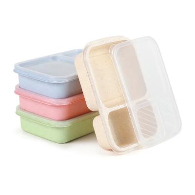 China Environmental Protection Three Compartment Wheat Microwavable Degradable Straw Bowl Reusable Lunch Box Student Picnic Kids Bowl for sale