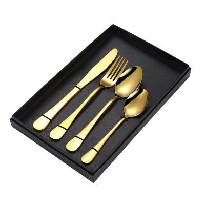 China Viable Stainless Steel Dinnerware Cutlery Set Gold Color 4pcs Knife and Fork Spoon Sets Kitchen Utensil Travel Cutlery Set for sale