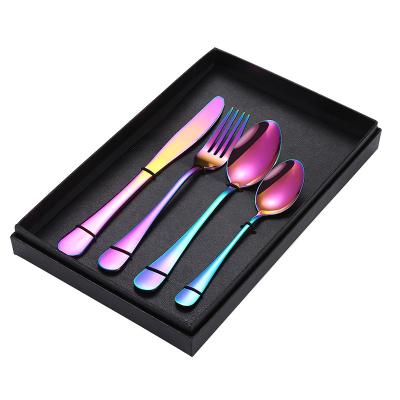 China 4pcs/set Viable Hot Selling Western Tableware Rainbow Stainless Steel Spoon Fork Knife Set With Box 4pcs Dinnerware Set for sale