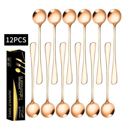 China Amazon viable hot selling popular 410 stainless steel spoon rose gold ice cream round spoon 12 pieces cuttlery set with box for sale