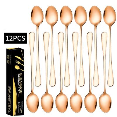 China Viable Wholesale Kitchen Metal V Ice Headed Spoon 12 Piece Set Tea Coffee Dessert Flatware Spoon 410 Stainless Steel Cutlery Set for sale