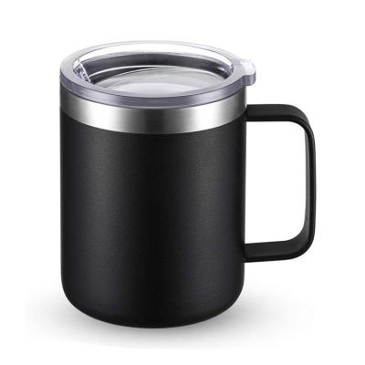 China 12oz Stainless Steel Tumbler Cup Double Wall Vacuum Stocked Insulated Coffee Mug with Handle Sliding Lid for sale