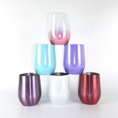 China Amazon Stocked Personalized Double Wall Insulated 12oz Glitter Rainbow Wine Tumbler for sale