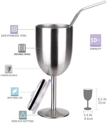 China Custom Double Wall Stem Stainless Steel Wine Glass Metal Vacuum Insulated Wine Goblet for sale