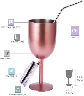 China 10oz 300ml Glass Vacuum Insulated Double Wall Vacuum Insulated Wine Tumbler Cups Stainless Steel Wine Goblets Mug for sale