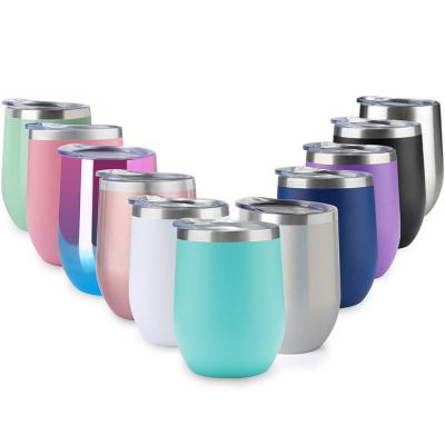 China Stocked 12 Ounce Products Best Selling Egg Shaped Double Wall Stainless Steel Travel Mug Stemless Wine Tumbler for sale