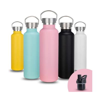 China 2021 350ml/500ml/600ml/750ml Double Wall Stainless Steel Viable Outdoor Vacuum Insulated Sports Water Bottle With Bamboo Lid for sale