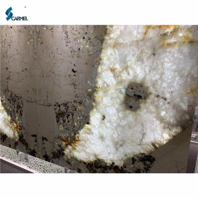 China Factory direct modern low price luxury open book matched marble slab Pandora White Onyx Wall Panel Translucent Patagonia Marble Granite for sale