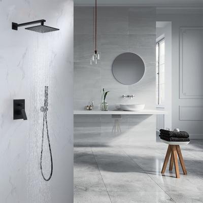 China Without Sliding Bar Hotel Sanitary Ware Bathroom Set Concealed Single Bathe Square Matte Black Mixer Shower Set for sale