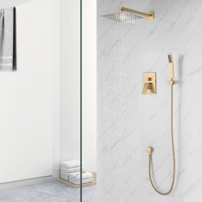 China Sliding Bar Free Shower Bathroom Swept Gold Hot And Cold Mixer In Wall Mounted Concealed Rain Shower Set for sale