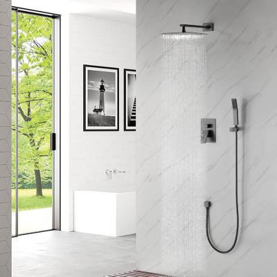 China Without sliding bar 2021 new black constant temperature shower set has built-in type cold copper and hot ceiling wall type faucet set for sale