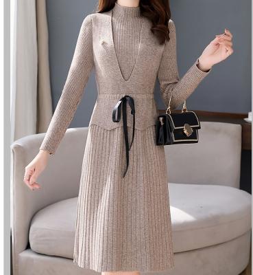 China Breathable INS Ladies Sweater Crop Top Knitted Dress Set Women Clothing Two Piece Set Dress for sale