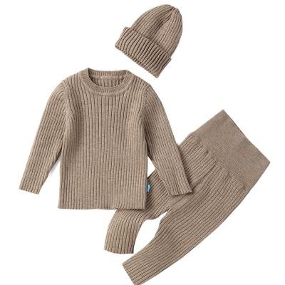 China Winter 100% Anti-Shrink Cotton Baby Clothes Baby Clothes Hat Pant Sweater Set Newborn Baby Sweater Set for sale