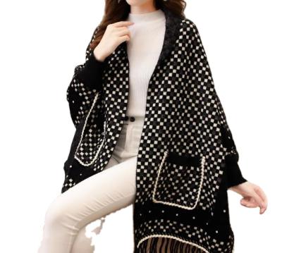 China High Quality Anti-pilling Women Lady Winter Tassels Mink Latest New Design Checked Sweater Poncho Shawls for sale