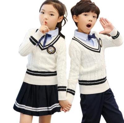 China Custom Embroidered School Logo Cable Knit Classic Kids Elementary School Sweater Uniforms for sale