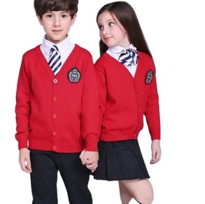 China Custom Plain V-Neck Anti-Pilling Knit Navy Kids School College Sweater Red Green Cardigan for sale