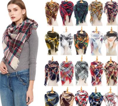 China 2021 wholesale cotton women cheap vintage plaid acrylic bouncy triangular knitted knitted scarf for sale