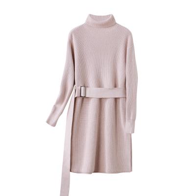 China Autumn And Winter Women's One Piece Belted Sweater Loose Sleeve Breathable Long Fashion Clothes Knit Dresses for sale