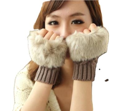 China Half Finger Knit Gloves New Arrival Wholesale Girls Ladies Winter Warm Half Finger Knit Fur Gloves for sale