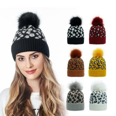 China Fashion Leopard Print Beanie Knit Hat Winter Beanie Wild Animal Leopard Hat For Girl for sale