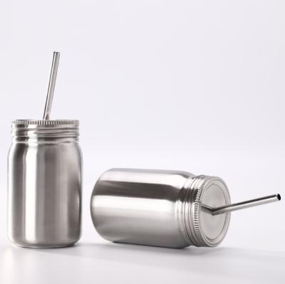 China New Disposable Double Wall Vacuum Sealed Stainless Steel 17oz Mason Jar With Straw for sale