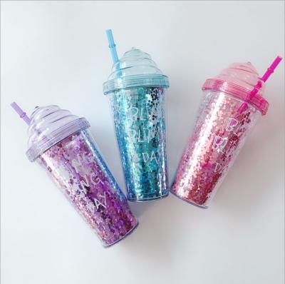 China OEM Disposable Double Wall Acrylic Ice Cream Tumbler With Straw Wholesale for sale