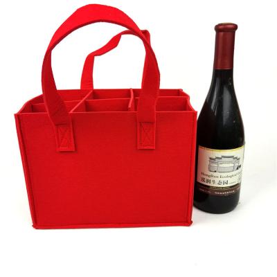 China Reusable Christmas 2 Bags Bottle Red Wine Felt Bag For 4 Bottles Smelt for sale