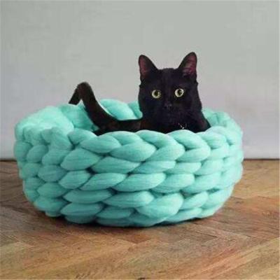 China Breathable 100% Natural Luxury Crochet Arm Knit Chunky Cotton Tube Cave Pet Giant Dog Cat Bed for sale