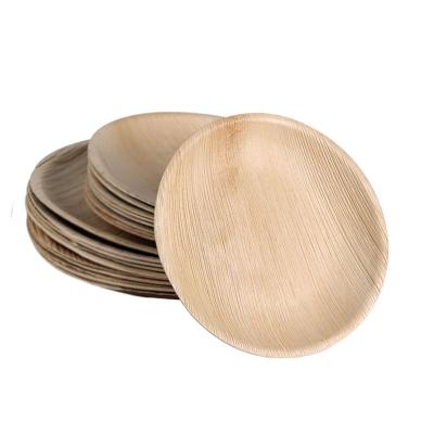 China Wholesale Cheap Bulk Disposable Palm Leaf Disposable Dishes, Dinner Round Natural Bamboo Tableware, Bamboo Dishes For Food for sale