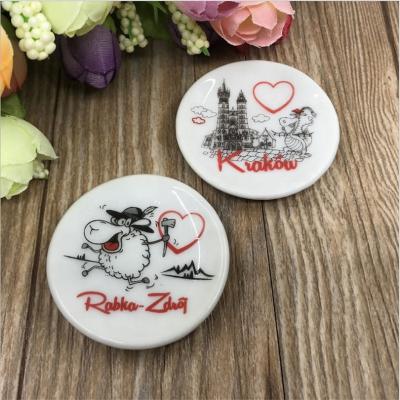 China Shape Custom High Quality Fashion Round Dish Ceramic Fridge Magnet With Printing Logo for sale