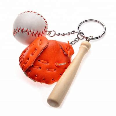 China Durable The Perfect Gift For Baseball Fans Mini Baseball Wooden Leather Key Chain for sale