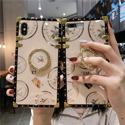 China Luxury Designer Pu Leather Square Shockproof Phone Case Cover for Women for 12 11 pro XR XS 8 7 plus for sale