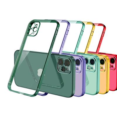 China Square Plating Silicone Case With Straight For 13 12 Pro Case For 11 XS Square Frame Plating Phone Case for sale