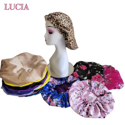 China Custom European and American double layer luxury silk reversible satin style drawstring hair caps with logo for sale