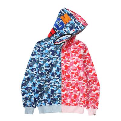 China Fast Shipping Anti-Wrinkle Bape Monkey Shark Camouflage Hoodie Fashion Sweater Full Zipper Casual Teenage Adult Unisex Jacket for sale