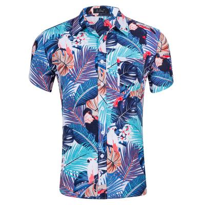 China Tencel Floral Cotton Anti-wrinkle Wholesale Hawaiian Resort Shirt European and American Men's Short-Sleeve Beach Shirt for sale