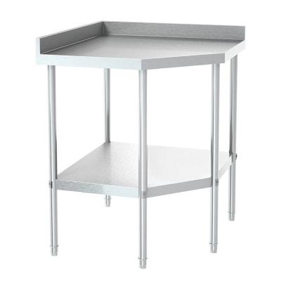 China 201/304Stainless Steel Factory Kitchen Corner Work Table With Under Shelf Double Decks Stainless Steel Restaurant Buffet Food Prep Working Table for sale