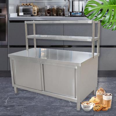 China Stainless Steel201/304 Stainless Steel201/304 Stainless Steel Sliding Door Workbench Kitchen Workbench Cutting Table Chopper Canteen Storage Cabinet for sale