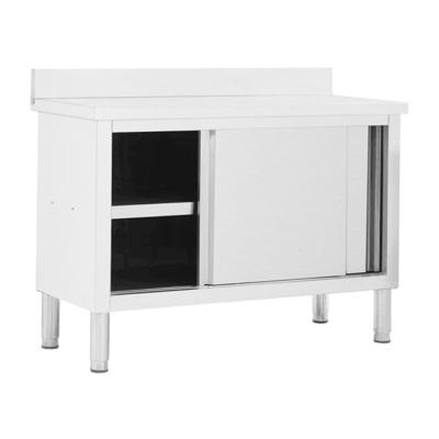 China Steel201/304 Stainless Steel Work Table Stainless Steel Free Standing Kitchen Work Cabinet With Double Walled Sliding Doors 3 Drawers for sale