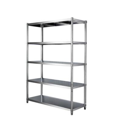 China Stainless Steel201/304 5 Tier Adjustable Shelf Stainless Steel Heavy Duty Storage Shelving For Kitchen for sale