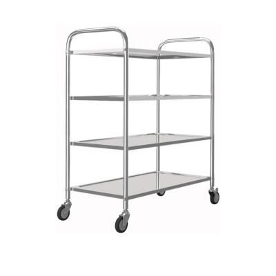 China 201/304Stainless Steel Hotel Kitchen Industrial Kitchen 2 3 4 Tier Storage Rolling Utility Cart Double Tier Trolley for sale